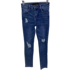 Crystal Rock Distressed Skinny Jeans Dark Wash Denim Casual Juniors Size 3‎